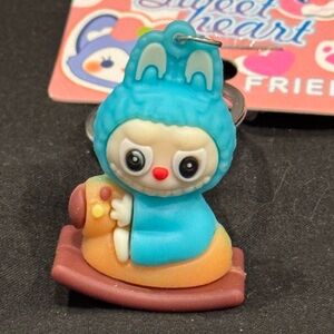 BAG CHARM Sweet Heart Labubu on Rocking Horse Turquoise Keychain